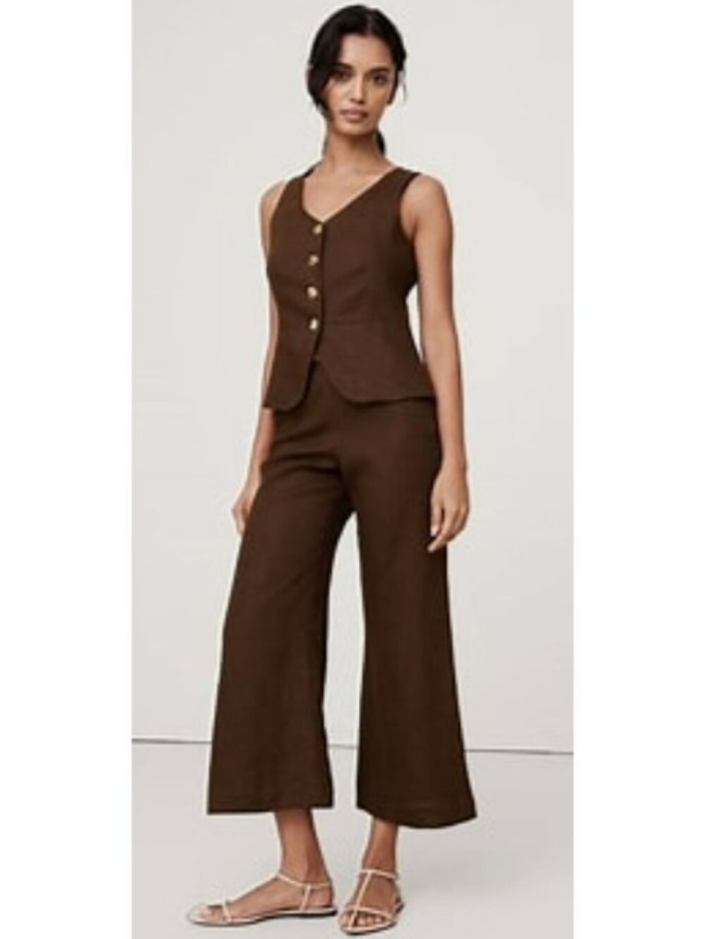 Banana Republic Mid-Rise Kick-Flare Linen Ankle Pant Espresso Brown Size: 14 NWT